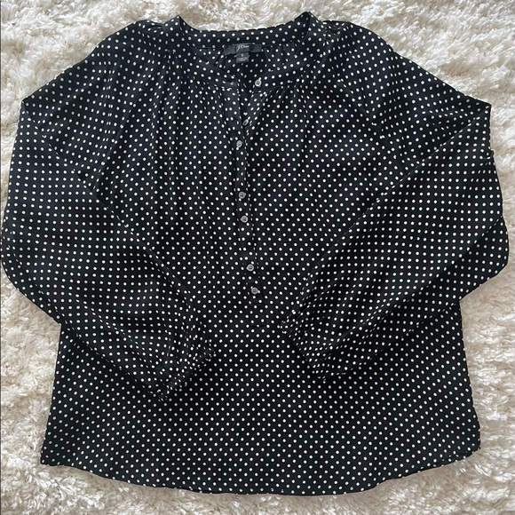 J. Crew Black and White Polka Dot Henley Blouse size Small - Picture 1 of 5